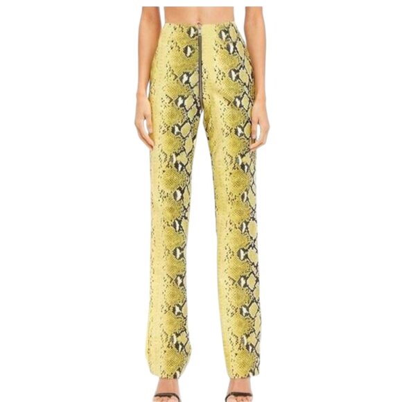I.AM.GIA Pants - I.AM.GIA Snakeskin Yellow Green Print Faux High Waist Pants Zip All Around M EUC
